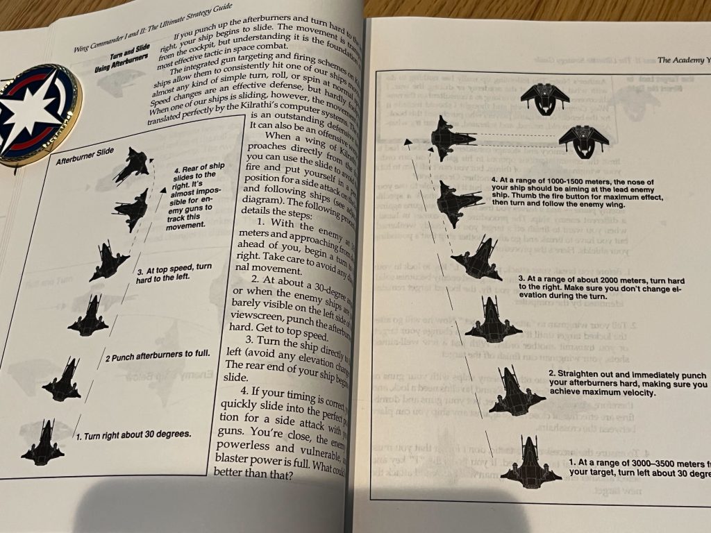 Pages in the Wing Commander I/II guide talking about the Afterburner slide